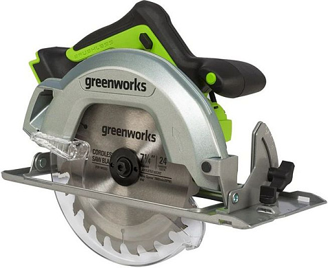 Пила циркулярная Greenworks GD24CS, 24В, Li-ion, без АКБ и ЗУ, 185х20мм, бесщеточная купить в СОМ