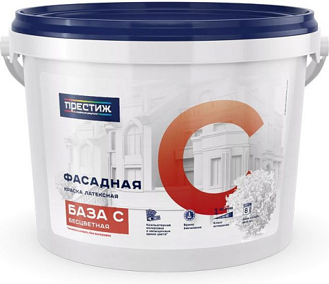 Краска латексная Престиж, фасадная, база С, 9 л купить в СОМ