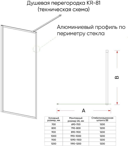 Перегородка душевая Veconi KR81RG-90-06-C8, 90 х200 см, золото профиль, стекло дождь 8 мм купить в СОМ