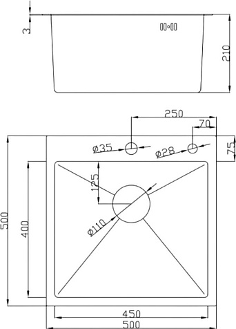 Мойка нержавеющая врезная Fmark FSC5050L, 500 х500 х210 мм, сатин купить в СОМ